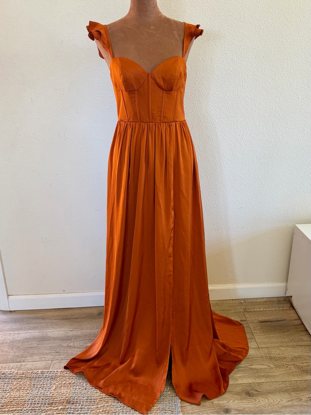 Azazie Orange Satin Maxi Dress with Sweetheart Bodice